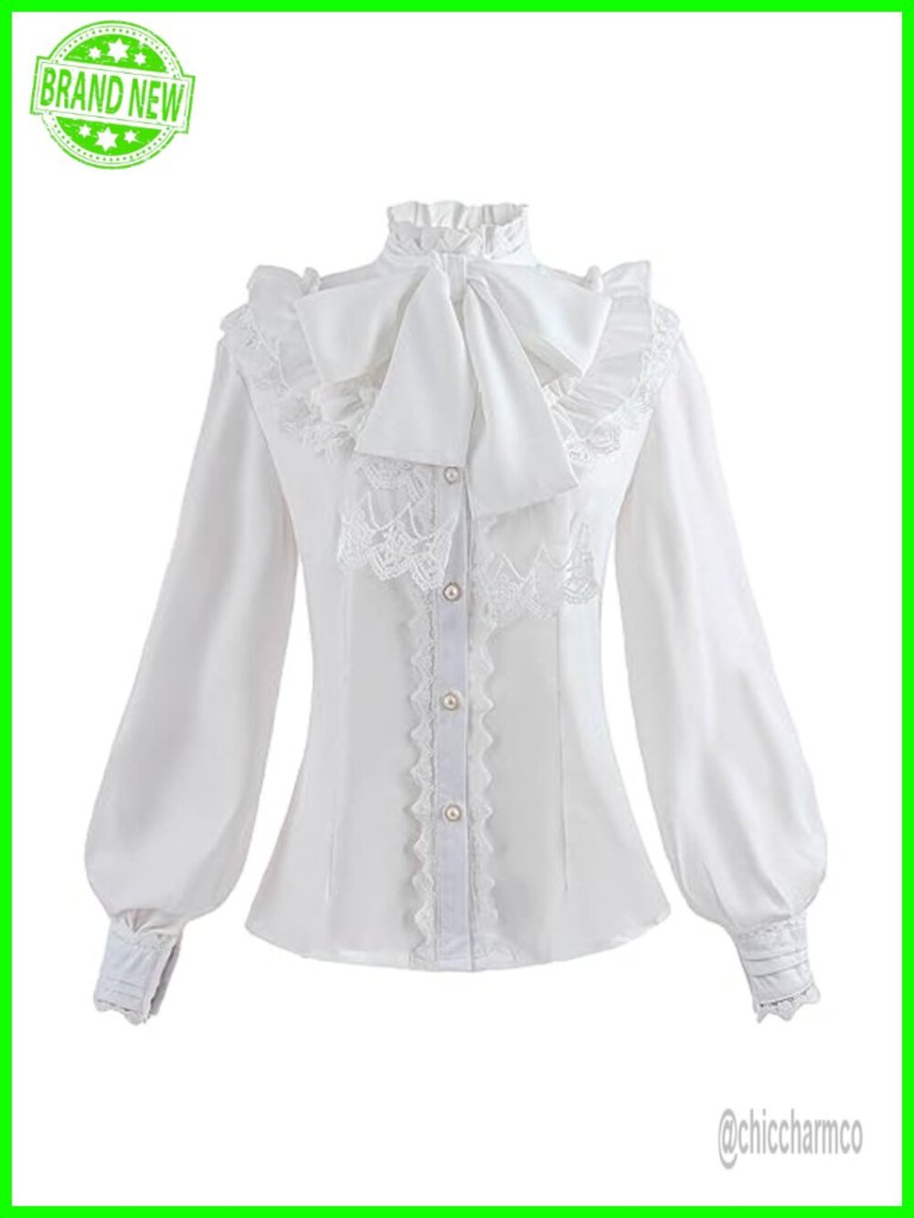 Victorian Gothic Blouse Long Sleeve High Ruffle Collar Button Down Shirt